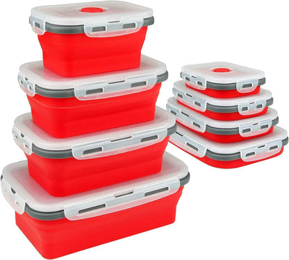 Pack of 4 Collapsible Silicone Food Storage Containers with Airtight Lid Red