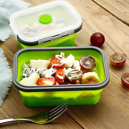 Pack of 4 Collapsible Silicone Food Storage Containers with Airtight Lid Green