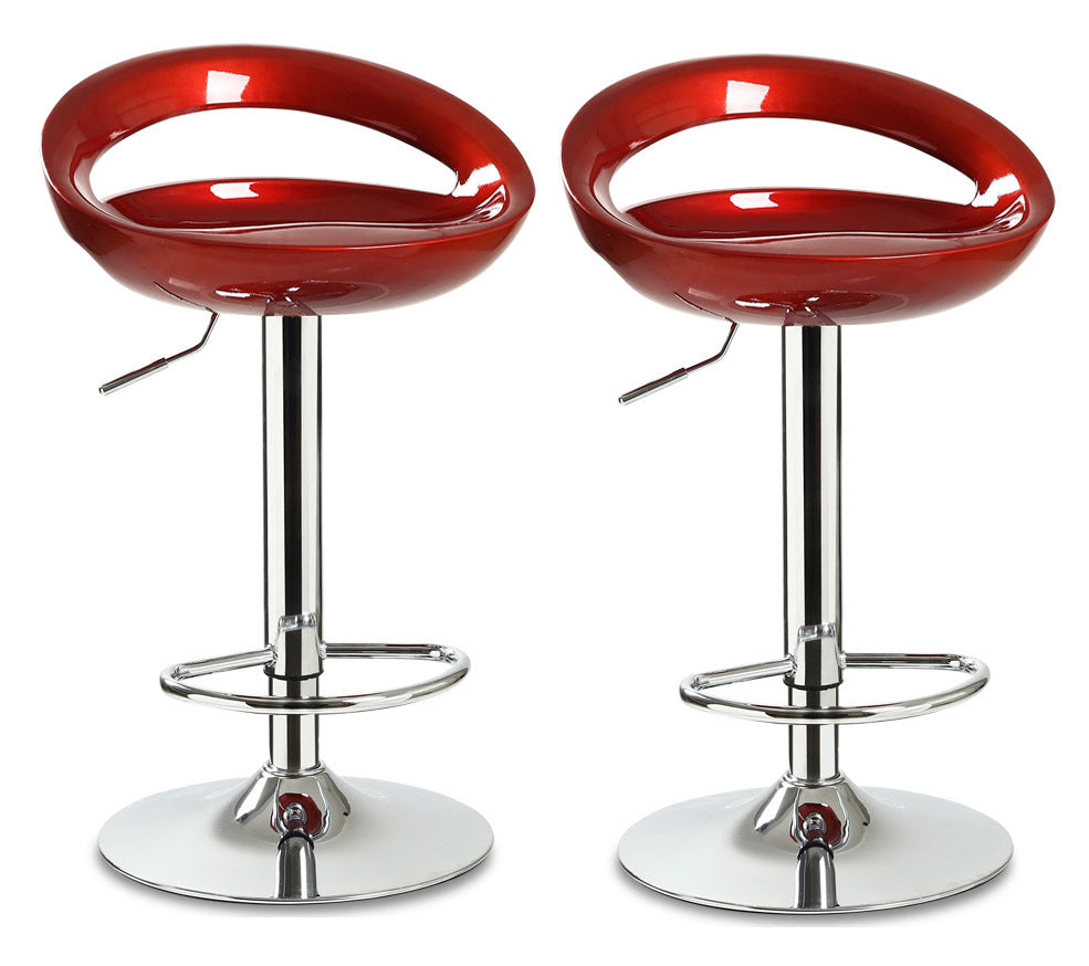 Set of 2 High Gloss Designer Bar Stools Modern Deep Red