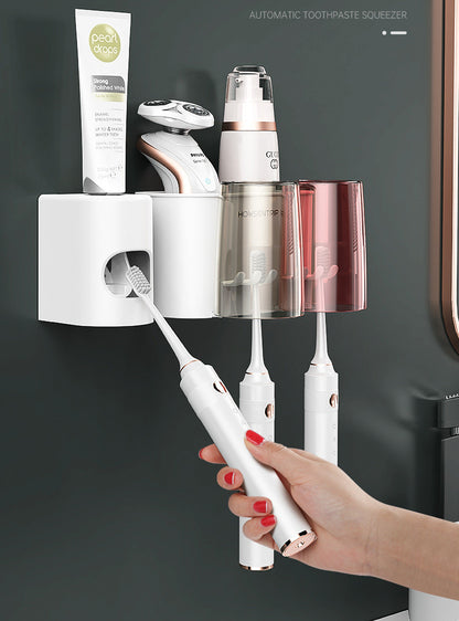 Automatic Toothpaste Dispenser and Toothbrush Holder Set for Bathroom Organization