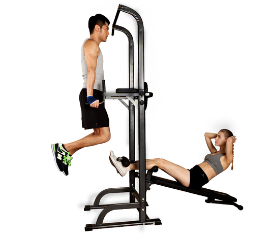 Multifunction Power Tower Dip Bar Pull Up Station with Adjustable Bench Fitness