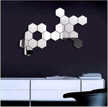 12PC Hexagonal Mirror Wall Stickers Decorative Home Art