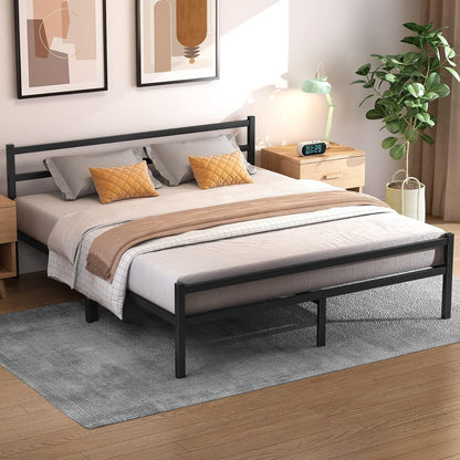 King Size Metal Platform Bed Frame Heavy Duty Steel Black