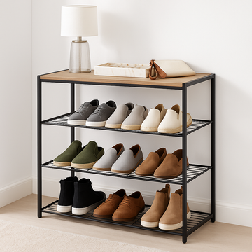 4-Tier Wood Metal Shoe Rack Entryway Storage Shelf Organiser Stand Oak