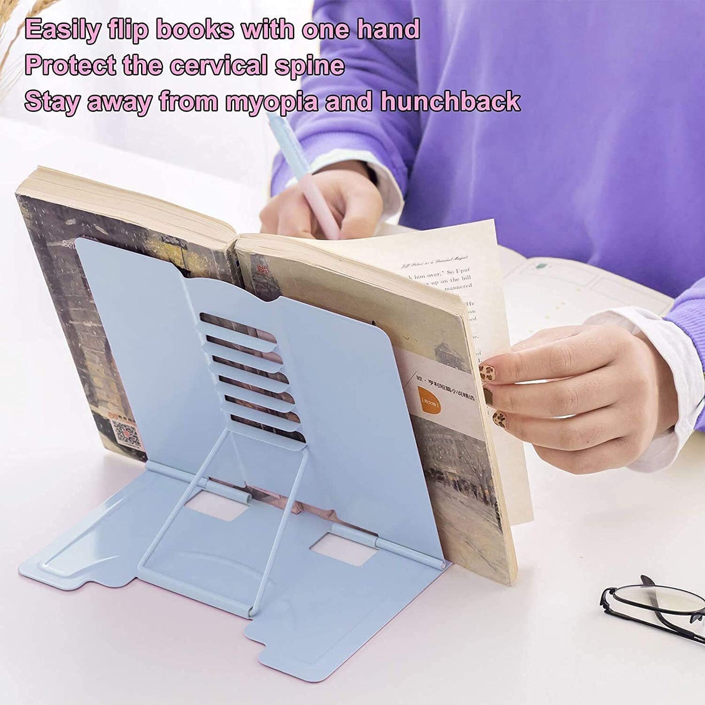 Adjustable Portable Metal Book Stand Reading Rest Blue