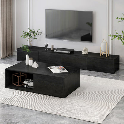 2-Piece Elegant Wooden Coffee Table and TV Cabinet Set - Black