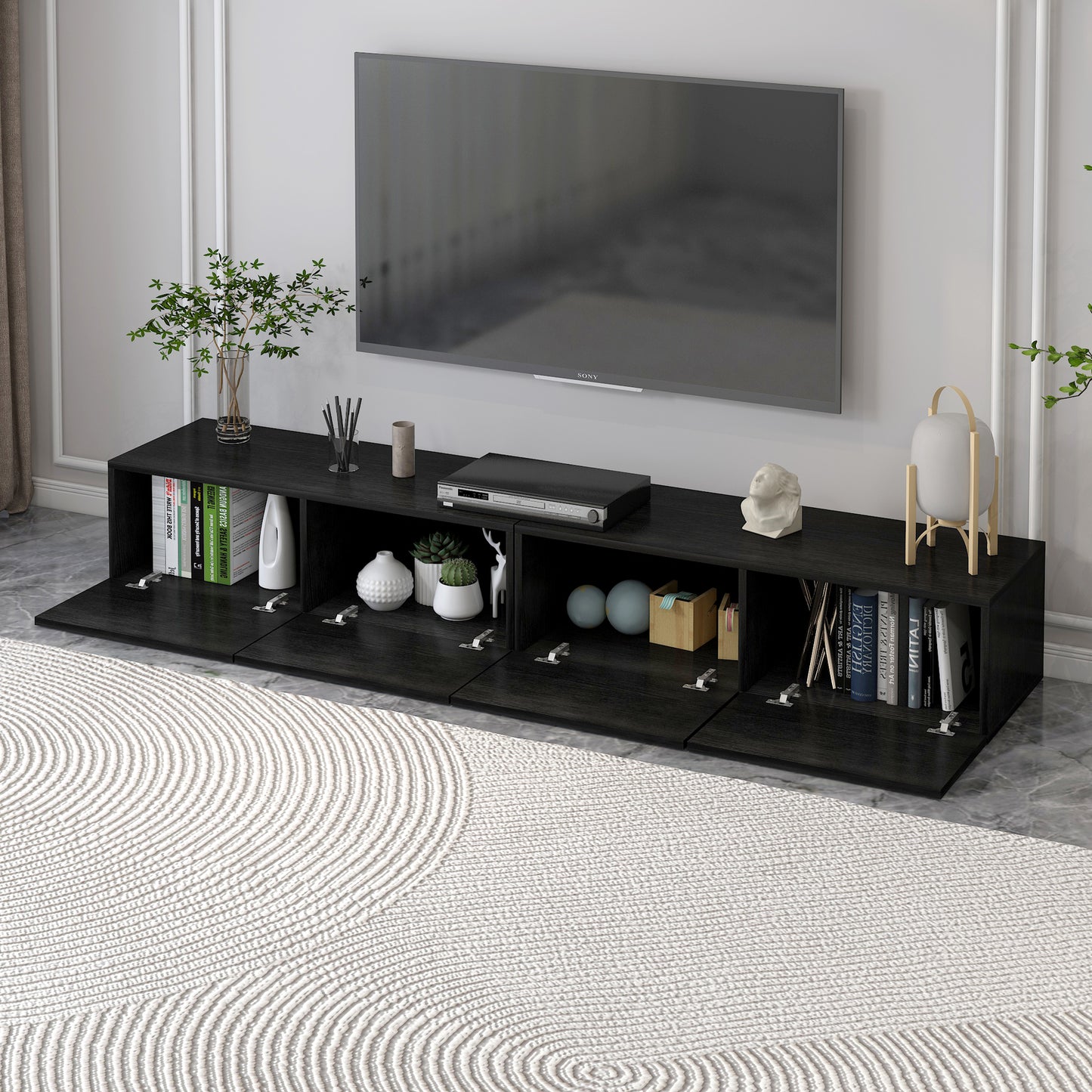 2-Piece Elegant Wooden Coffee Table and TV Cabinet Set - Black