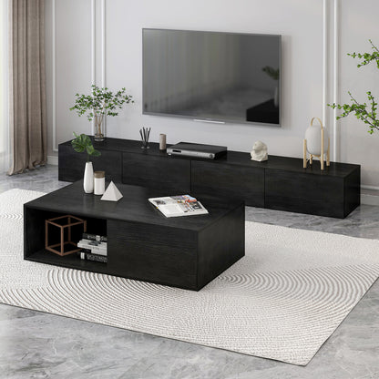 2-Piece Elegant Wooden Coffee Table and TV Cabinet Set - Black