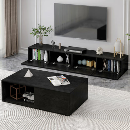 2-Piece Elegant Wooden Coffee Table and TV Cabinet Set - Black