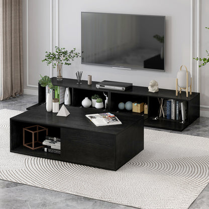 2 Piece Claro Elegant Wooden Coffee Table and 2m TV Cabinet Set Black