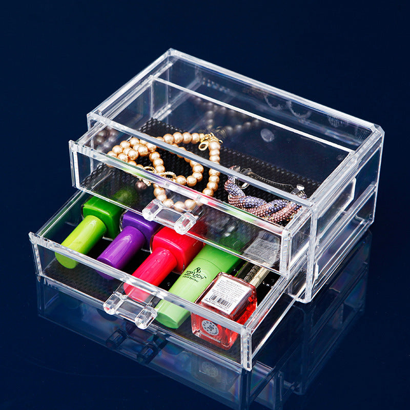 Clear Crystal 2-Drawer Cosmetic and Jewelry Organizer Box