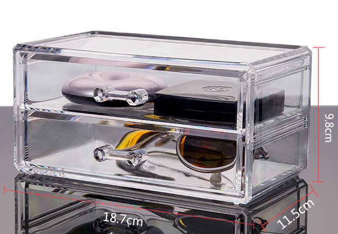 Clear Crystal 2-Drawer Cosmetic and Jewelry Organizer Box