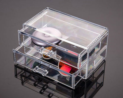 Clear Crystal 2-Drawer Cosmetic and Jewelry Organizer Box