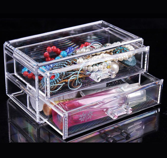 Clear Crystal 2-Drawer Cosmetic and Jewelry Organizer Box