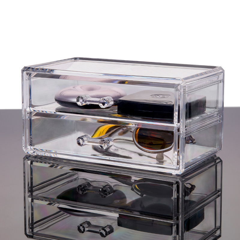 Clear Crystal 2-Drawer Cosmetic and Jewelry Organizer Box