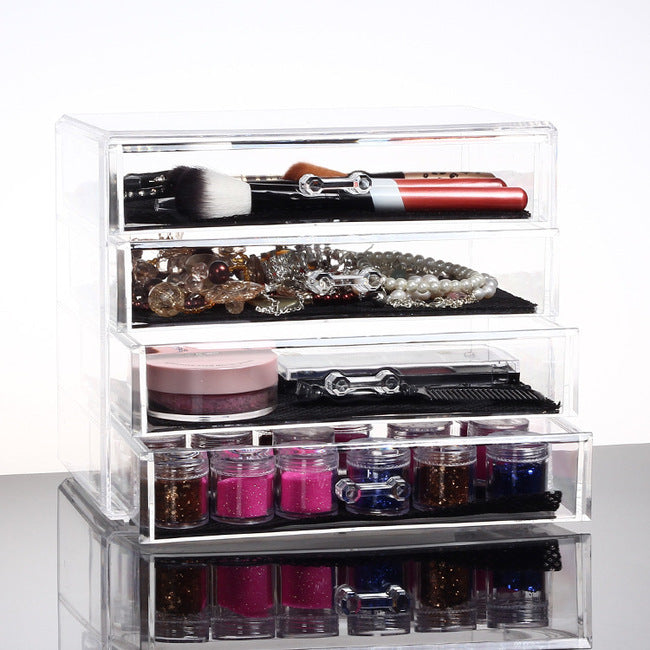 4 Large Drawers Crystal Clear Acrylic Makeup Organizer Storage Case