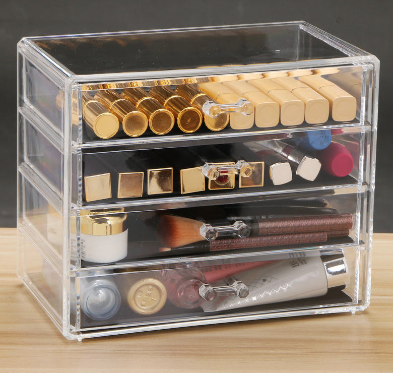 4 Large Drawers Crystal Clear Acrylic Makeup Organizer Storage Case