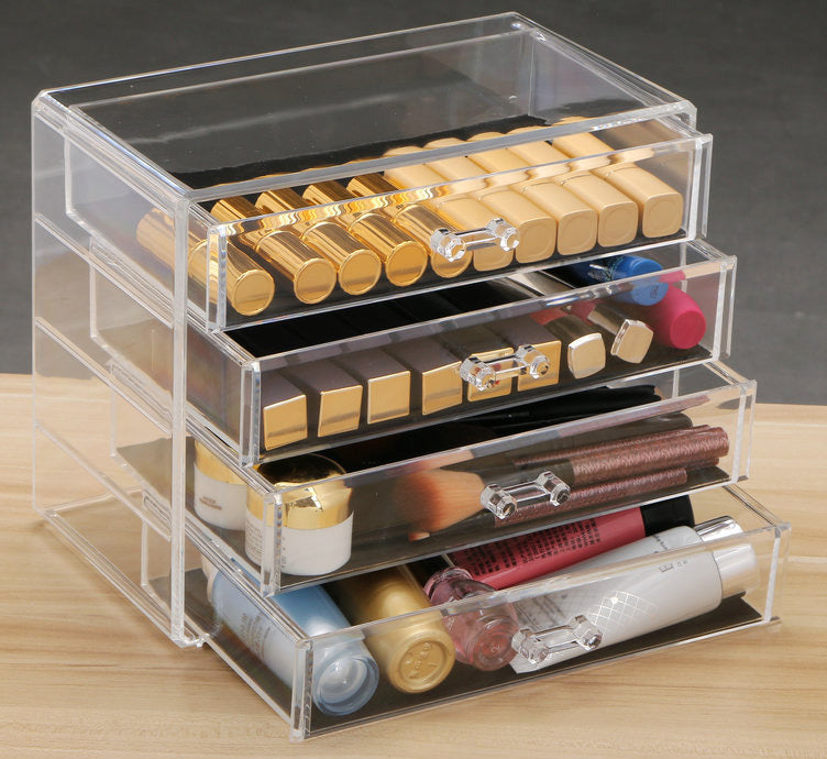 4 Large Drawers Crystal Clear Acrylic Makeup Organizer Storage Case