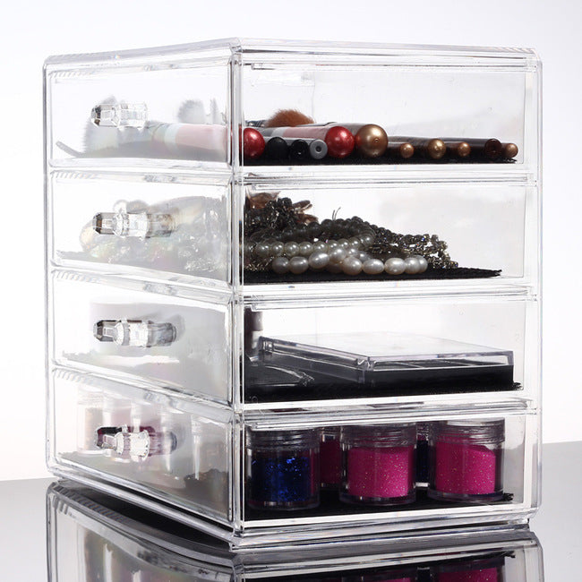 4 Large Drawers Crystal Clear Acrylic Makeup Organizer Storage Case