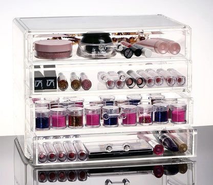 4 Large Drawers Crystal Clear Acrylic Makeup Organizer Storage Case