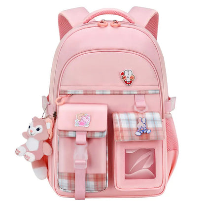 Large Deluxe Backpack Girl's Cute School Bag with Plushie and Accessories Pink