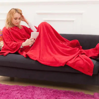 Cozy Sleeved Fleece Blanket for Ultimate Comfort Red