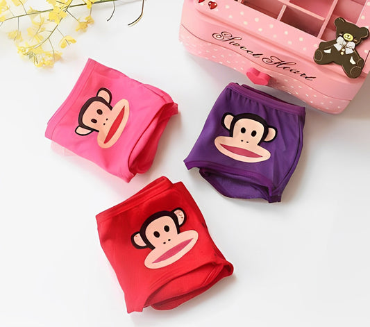 4 Pack Adorable Monkey Print Cotton Briefs Assorted Colours