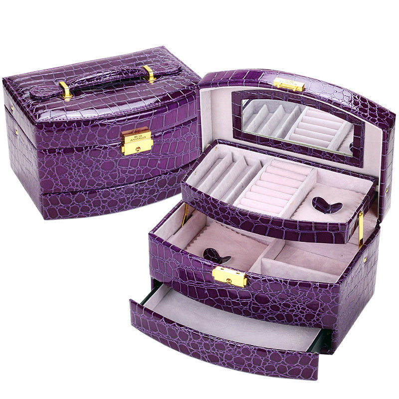 Large Luxury PU Leather Jewellery Box Storage Case Royal Purple