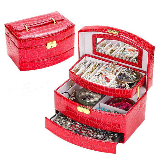 Large Red PU Leather Jewellery Box Storage Case for Luxury Accessories