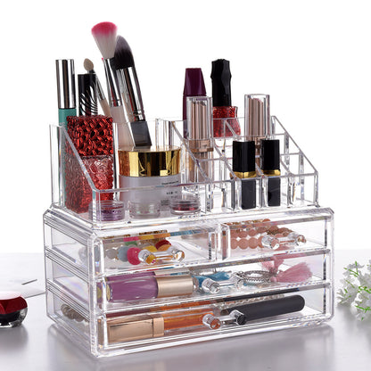 4 Drawer Crystal Clear Acrylic Makeup Organizer Jewellery Storage Box