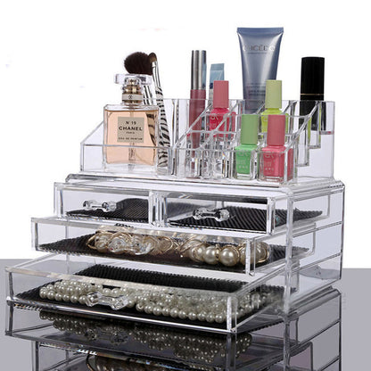 4 Drawer Crystal Clear Acrylic Makeup Organizer Jewellery Storage Box