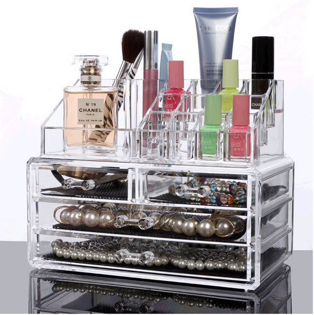 4 Drawer Crystal Clear Acrylic Makeup Organizer Jewellery Storage Box