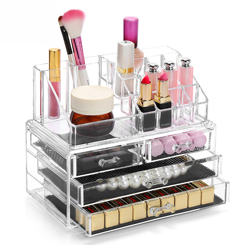 4 Drawer Crystal Clear Acrylic Makeup Organizer Jewellery Storage Box