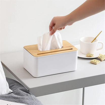 Tissue Box Holder Phone Stand Napkin Organizer with Removable Wooden Cover