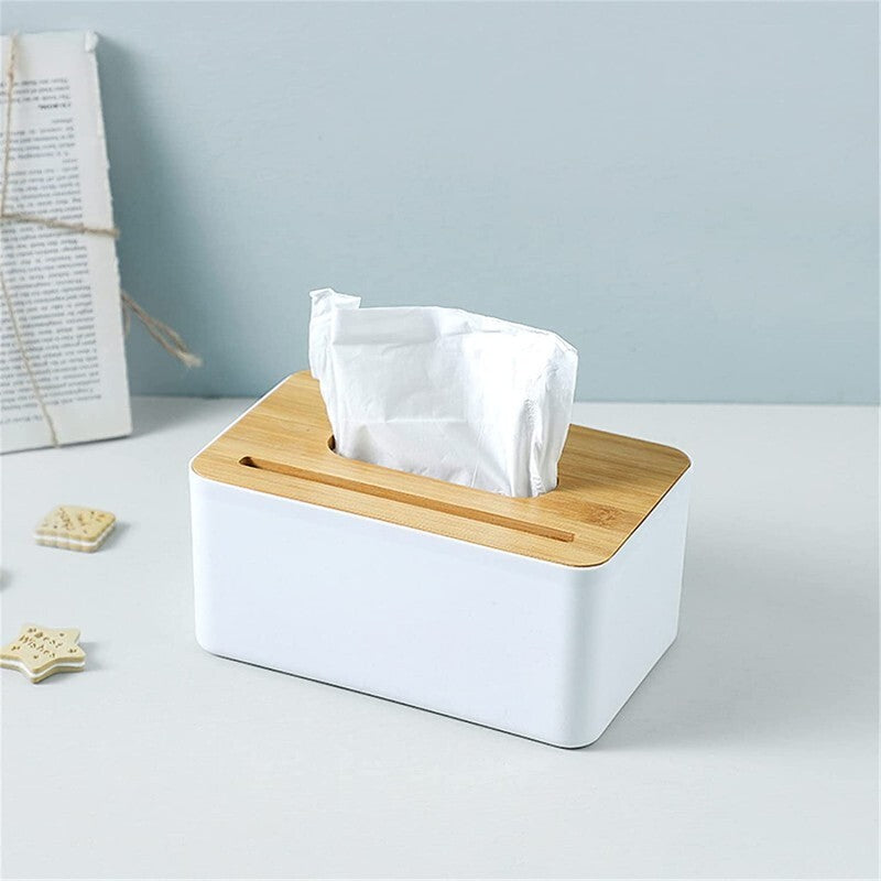 Tissue Box Holder Phone Stand Napkin Organizer with Removable Wooden Cover