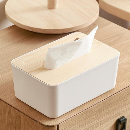 Tissue Box Holder Phone Stand Napkin Organizer with Removable Wooden Cover