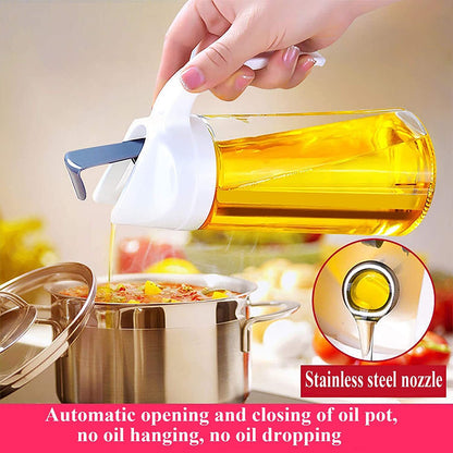 600ml Auto Flip Glass Bottle Drip Free Oil Dispenser for Kitchen Cooking