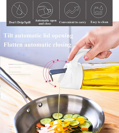 600ml Auto Flip Glass Bottle Drip Free Oil Dispenser for Kitchen Cooking