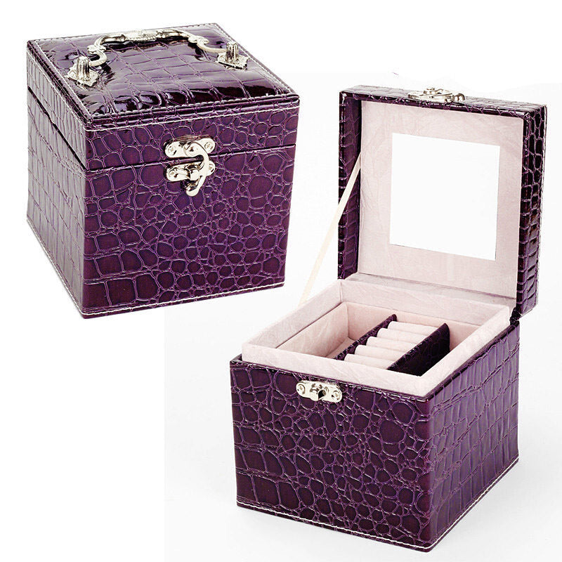 Elegant PU Leather Jewelry Box Organizer Gift Purple