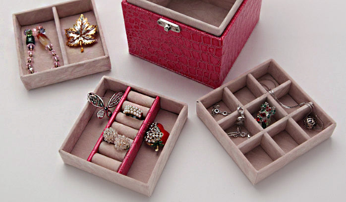 Elegant Pink PU Leather Jewellery Box Organizer Gift