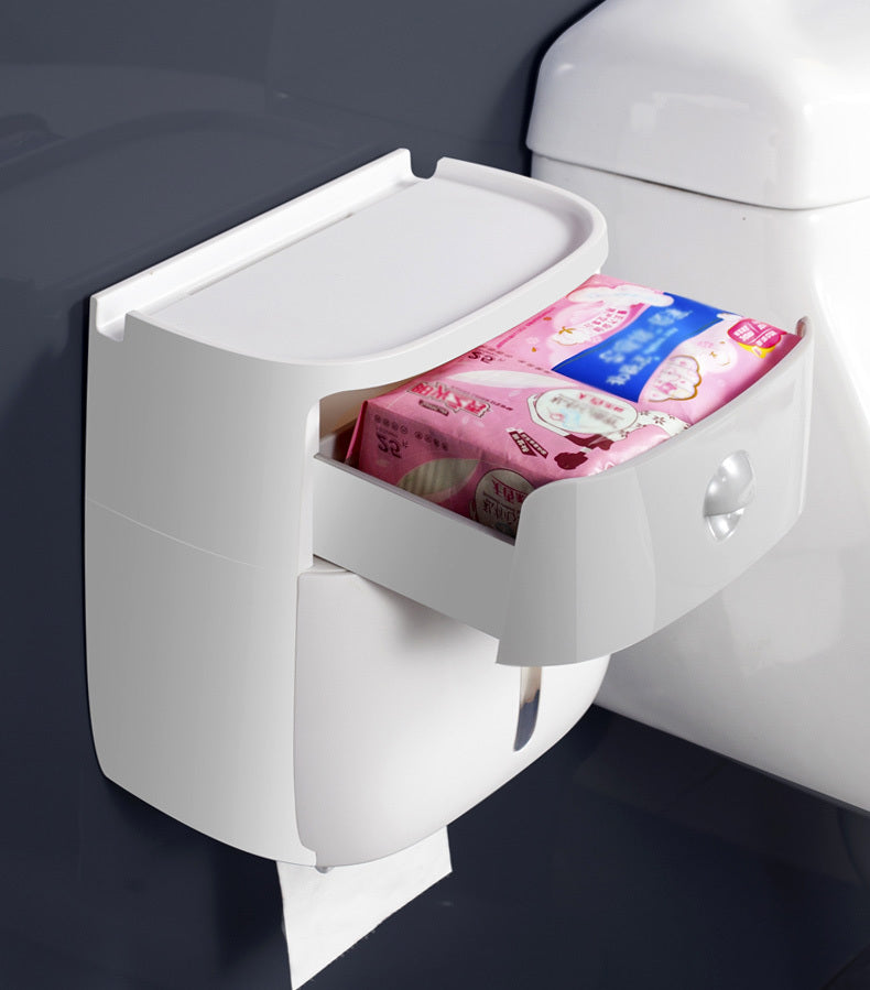 Bathroom Tissue Roll Dispenser Box with Convenient Drawer