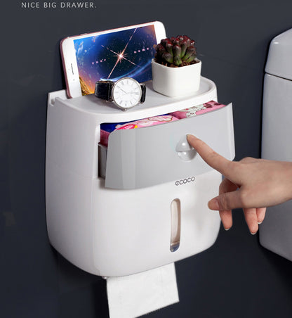 Bathroom Tissue Roll Dispenser Box with Convenient Drawer