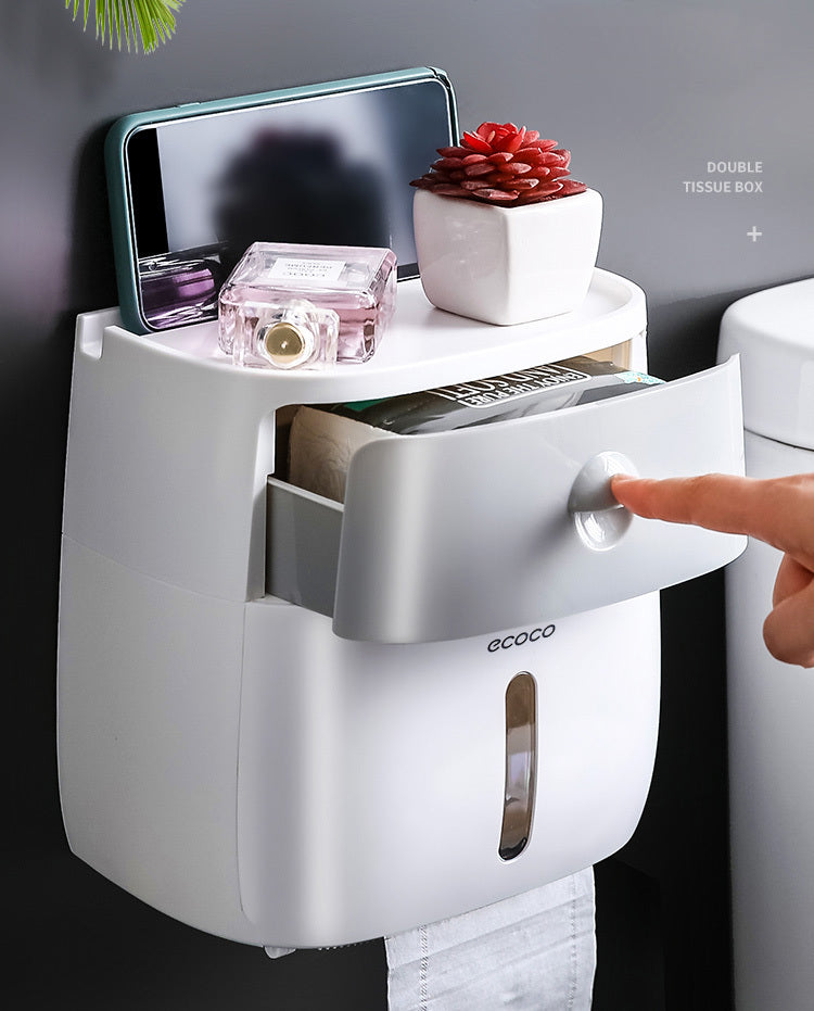 Bathroom Tissue Roll Dispenser Box with Convenient Drawer