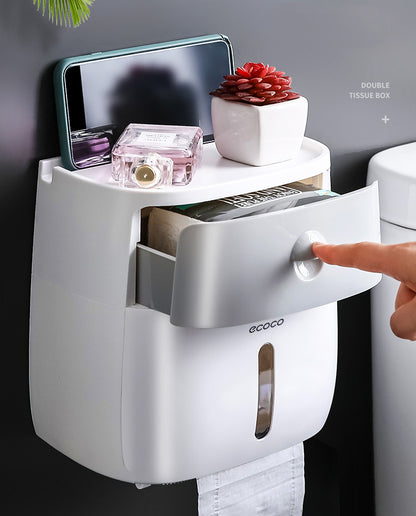 Bathroom Tissue Roll Dispenser Box with Convenient Drawer