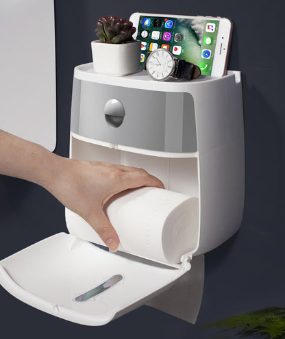 Bathroom Tissue Roll Dispenser Box with Convenient Drawer