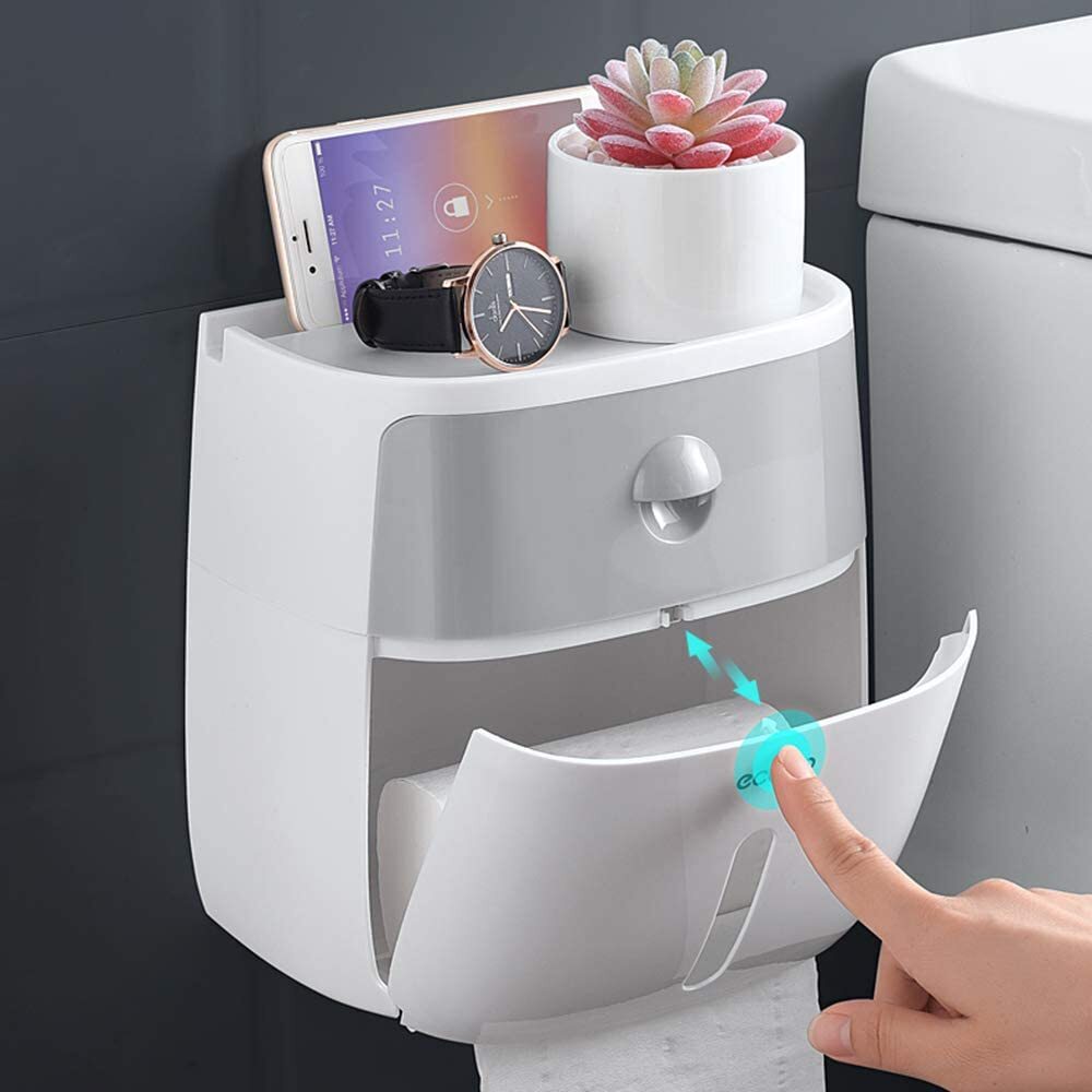 Bathroom Tissue Roll Dispenser Box with Convenient Drawer