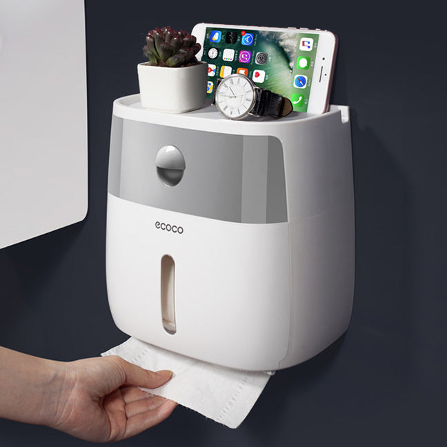 Bathroom Tissue Roll Dispenser Box with Convenient Drawer