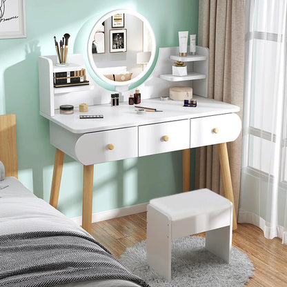 Beauty LED Vanity Dressing Table with Mirror Stool and Storage Drawers Set