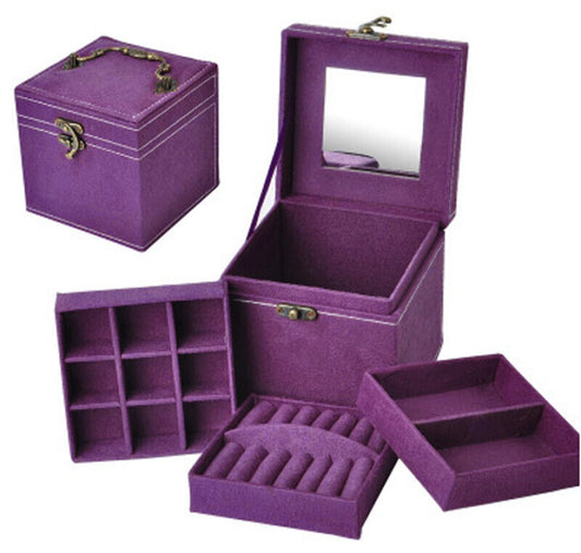 3 Level Velvet Jewelry Organizer Box Purple