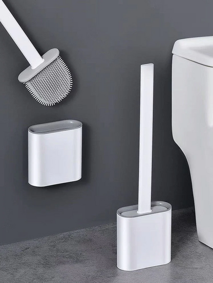 Wall Mounted Silicone Soft Flex Toilet Brush and Holder White